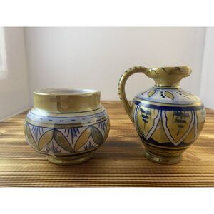 VINTAGE MINIATURE CREAMER  & SUGAR SET ROMA ITALY mermaid‎ signed